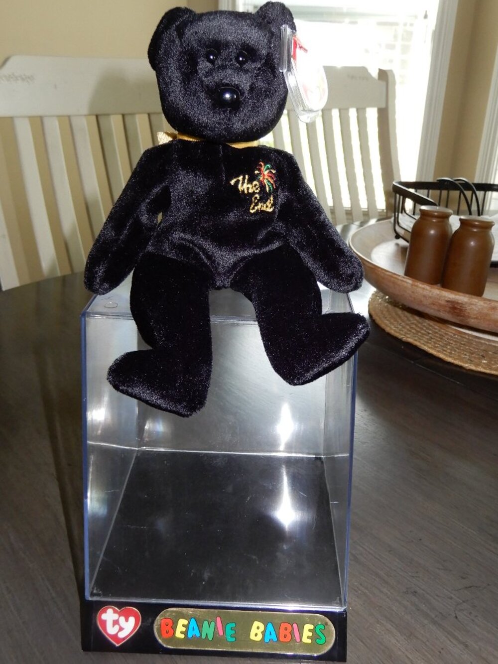 "The End" beanie baby with the errors and a ty original case